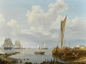 Shipping in a Calm Estuary by Johannes Hermanus Koekkoek Oil Painting
