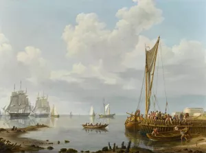 Shipping in a Calm Estuary by Johannes Hermanus Koekkoek Oil Painting