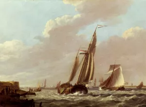 Shipping in a Choppy Estuary by Johannes Hermanus Koekkoek - Oil Painting Reproduction