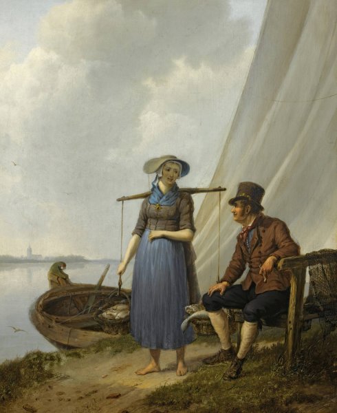 Main Product Photo of The flirtation  Painting by Johannes Hermanus Koekkoek