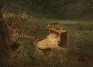 The miraculous rescue of a child during the St. Elisabeth flood, Anno 1421 by Johannes Hinderikus Egenberger Oil Painting