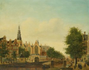 The Oude Kerk seen from the Oudezijds Voorburgwal by Johannes Huibert Prins Oil Painting