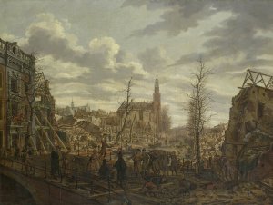 The Rapenburg, Leiden, three Days after the Explosion of a Powder Ship on 12 January 1807 by Johannes Jelgerhuis Oil Painting