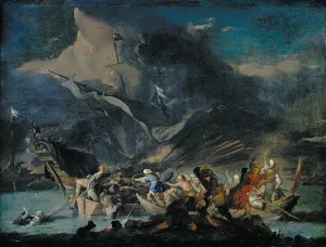 A Sea Battle by Johannes Lingelbach Oil Painting