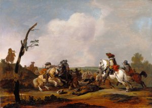 Battle Scene by Johannes Lingelbach Oil Painting