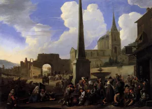 Crowd in the Piazza del Popolo in Rome painting by Johannes Lingelbach