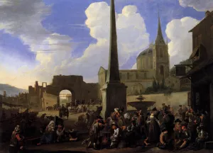 Crowd in the Piazza del Popolo in Rome Oil painting by Johannes Lingelbach