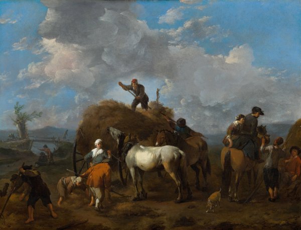 Harvesting the Hay by Johannes Lingelbach - Hand-Painted Oil Painting Reproduction