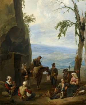 Italian Landscape with Resting Peasants by Johannes Lingelbach Oil Painting