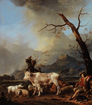 Le Berger et son troupeau by Johannes Lingelbach Oil Painting