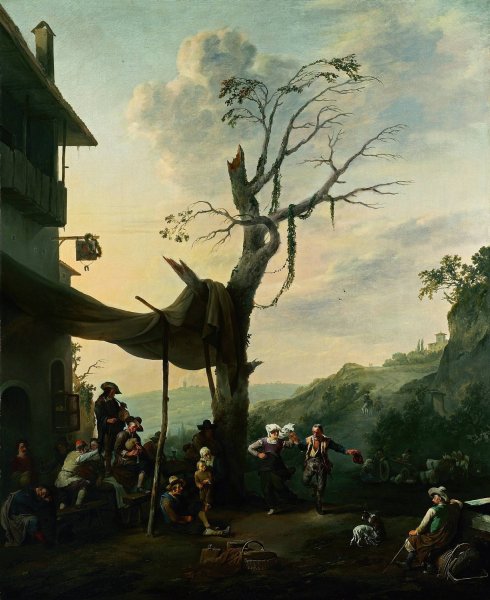 Peasants dancing the Tarantella  by Johannes Lingelbach - Hand-Painted Oil Painting Reproduction