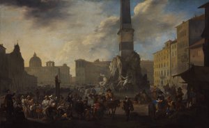 Roman Market Scene in the Piazza Navona by Johannes Lingelbach Oil Painting