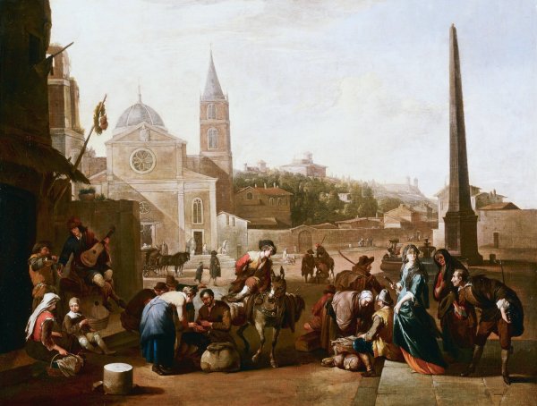 The Piazza del Popolo, Rome  by Johannes Lingelbach - Hand-Painted Oil Painting Reproduction