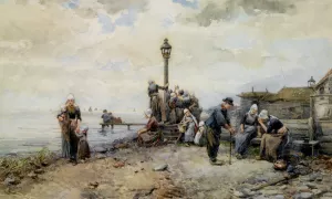 Departure of the Fishing Fleet Volendam by Johannes Marius Ten Kate Oil Painting