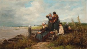 Waiting for the catch by Johannes Marius Ten Kate Oil Painting