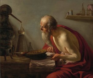 An old alchemist in his study by Johannes Paulus Moreelse Oil Painting