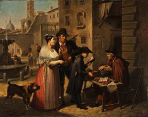 A Second-Hand Bookseller In A Roman Street by Johannes Riepenhausen Oil Painting