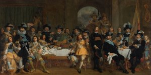 Schuttersmaaltijd van Wijk I met kolonel Jan van de Poll en kapitein Gijsbert van de Poll by Johannes Spilberg Oil Painting