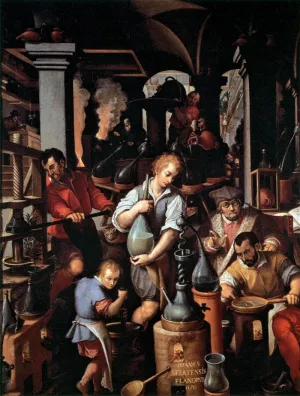 An Alchemist's Laboratory by Johannes Stradanus - Oil Painting Reproduction