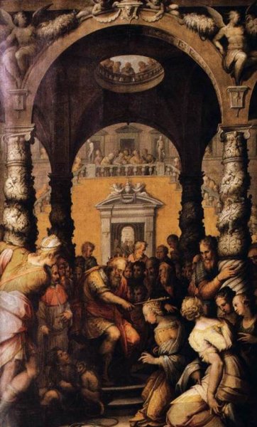 Main Product Photo of Esther Receiving the Crown from Ahasuerus Painting by Johannes Stradanus