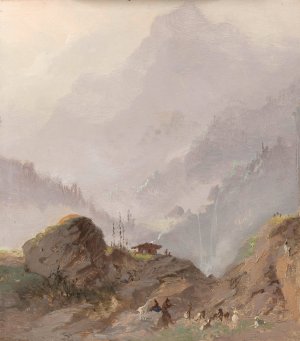 Mountain Landscape in Tirol with Chamois by Johannes Tavenraat Oil Painting
