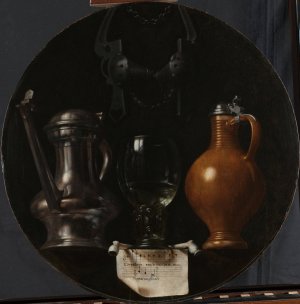 Emblematic Still Life with Flagon, Glass, Jug and Bridle by Johannes Torrentius Oil Painting