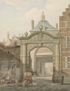 Doorkijkje door een poort te Dordrecht by Johannes Van Lexmond Oil Painting
