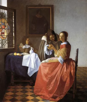 A Lady and Two Gentlemen Oil painting by Johannes Vermeer