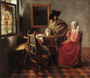 A Lady Drinking and a Gentleman by Johannes Vermeer - Oil Painting Reproduction
