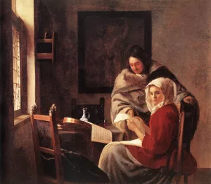 Girl Interrupted at Her Music painting by Johannes Vermeer