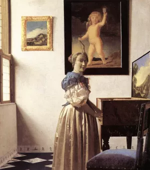 Lady Standing at a Virginal by Johannes Vermeer - Oil Painting Reproduction