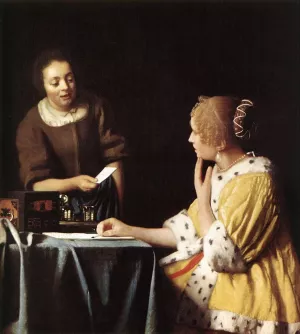 Lady with Her Maidservant Holding a Letter by Johannes Vermeer - Oil Painting Reproduction
