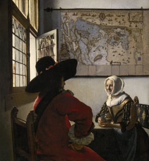 Officer with a Laughing Girl Oil painting by Johannes Vermeer