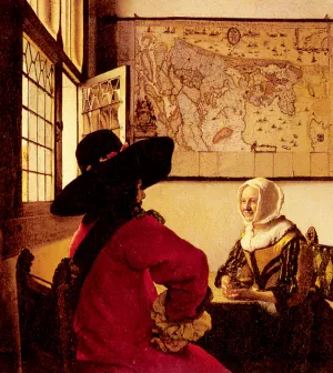 Officer with a Laughing Girl Oil painting by Johannes Vermeer