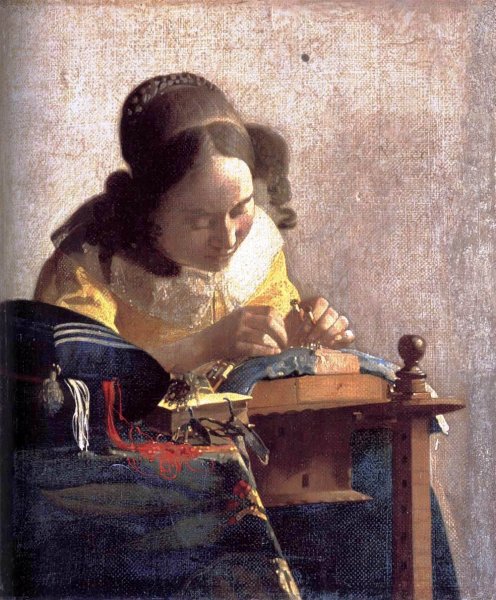 Main Product Photo of The Lacemaker Painting by Johannes Vermeer