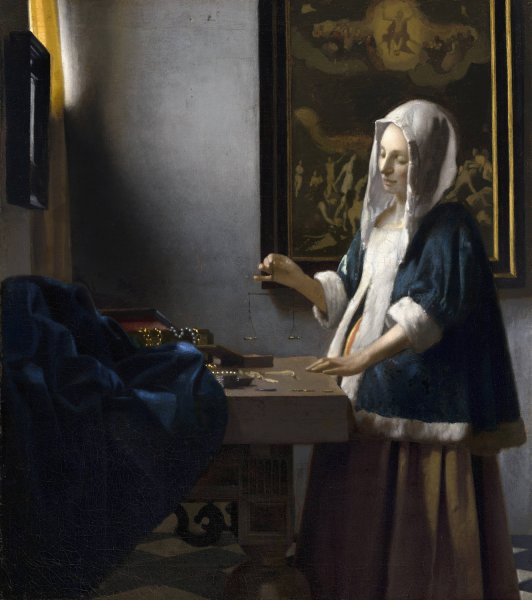 Woman Holding a Balance  by Johannes Vermeer - Hand-Painted Oil Painting Reproduction