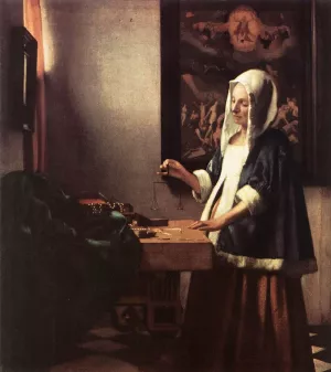 Woman Holding a Balance by Johannes Vermeer - Oil Painting Reproduction