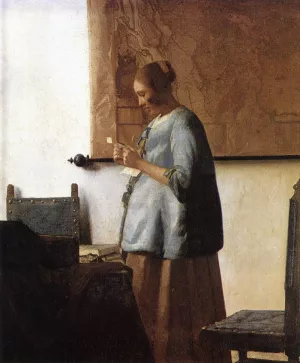 Woman in Blue Reading a Letter by Johannes Vermeer - Oil Painting Reproduction