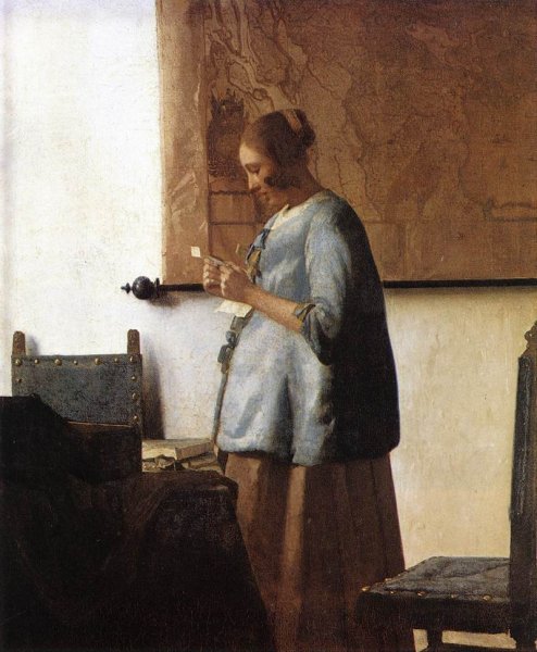 Woman in Blue Reading a Letter by Johannes Vermeer - Hand-Painted Oil Painting Reproduction