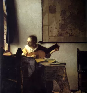 Woman with a Lute near a Window by Johannes Vermeer - Oil Painting Reproduction