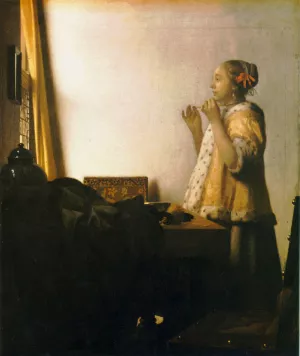 Woman with a Pearl Necklace by Johannes Vermeer Oil Painting