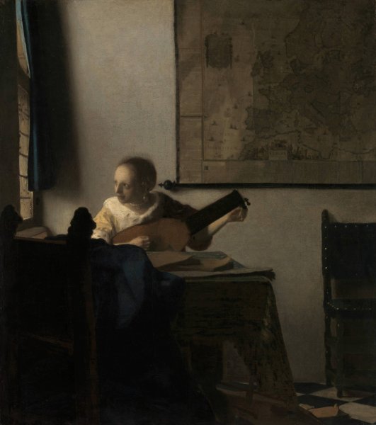 Young Woman with a Lute  by Johannes Vermeer - Hand-Painted Oil Painting Reproduction
