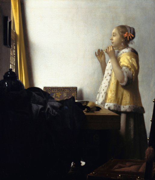 Young Woman with a Pearl Necklace  by Johannes Vermeer - Hand-Painted Oil Painting Reproduction