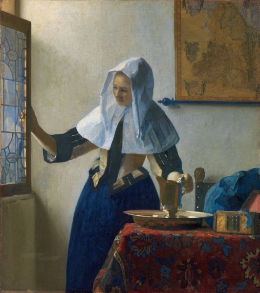 Young Woman with a Water Pitcher  by Johannes Vermeer - Hand-Painted Oil Painting Reproduction