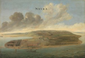 Two Views of Dutch East India Company Trading Posts; Lawec in Cambodia and Banda in the Southern Moluccas by Johannes Vinckboons Oil Painting