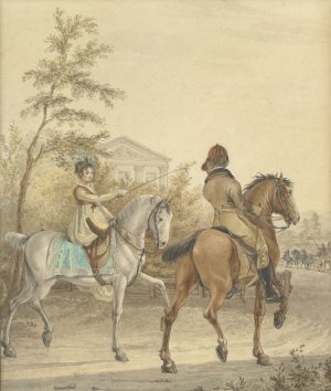Man en een vrouw te paard op een landweg by Johannes Vinkeles Oil Painting