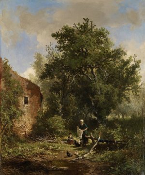 Boerenerf by Johannes Wernardus Bilders Oil Painting