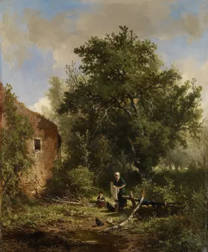 Boerenerf by Johannes Wernardus Bilders Oil Painting