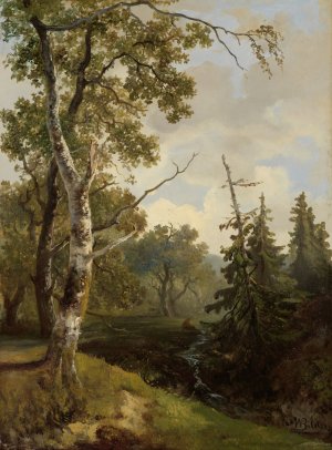 Bosgezicht bij Wolfheze. by Johannes Wernardus Bilders Oil Painting