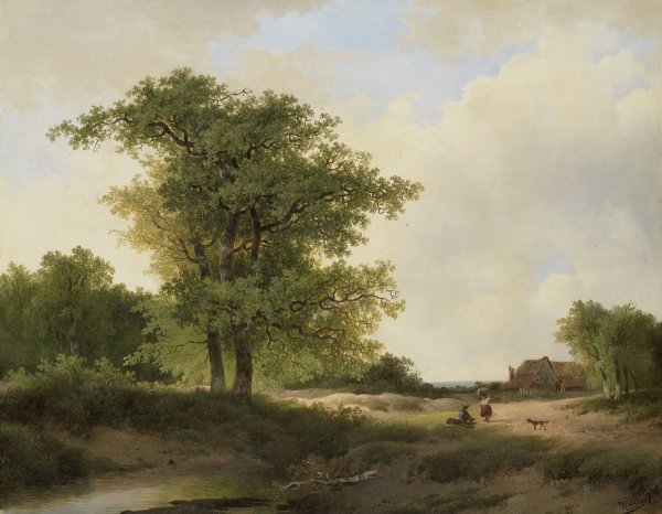 Landscape with Farmstead  by Johannes Wernardus Bilders - Hand-Painted Oil Painting Reproduction